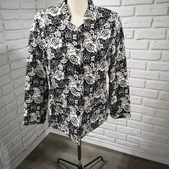 Liz Claiborne Ladies Size Large 100% Linen Black/White/Tan Blazer - Picture 1 of 15